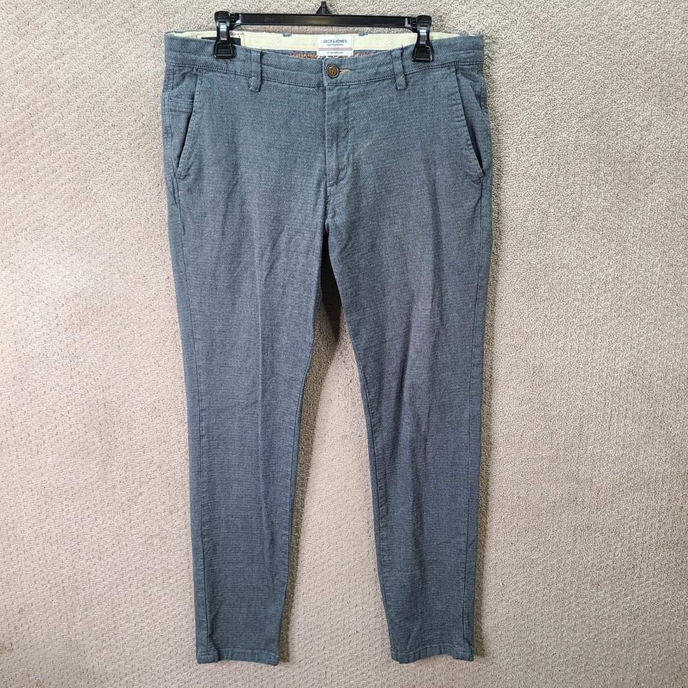 Jack & Jones Pants Mens 34x30 Blue Slim Marco Chino Trousers Casual Workwear